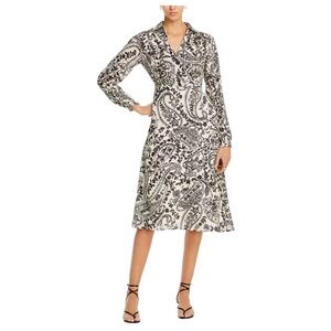 Koko + Mason Cream and Black Long Sleeve Paisley Midi Satin Dress Size Large